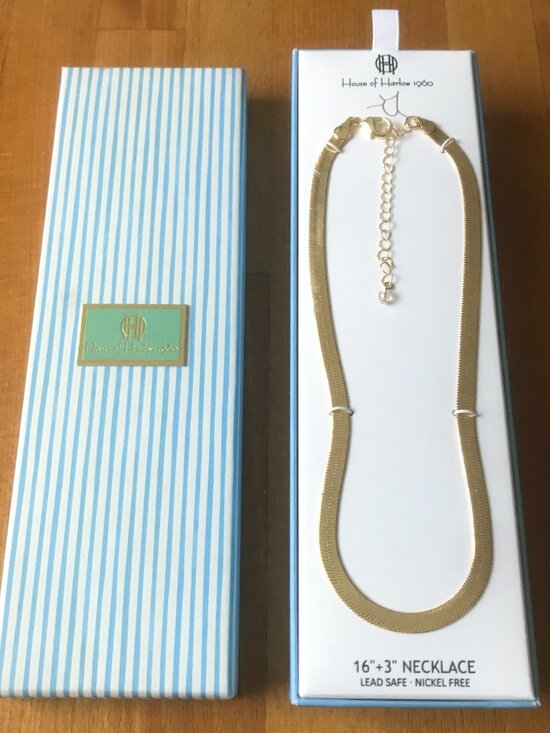 House of Harlow 1960 Classic Gold Herringbone Chain Necklace - Picture 6 of 7